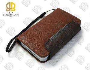 Folio Leather case Wallet cover for iphone 4 4S Magnetic Closure Brown 