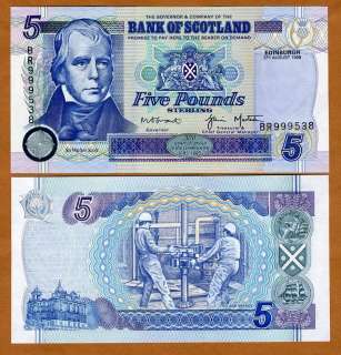 Bank of Scotland 5 pounds 1998 P 119c UNC Commemorative  