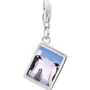   Gold Plated Animal Penguin In Antarctica Photo Rectangle Frame Charm