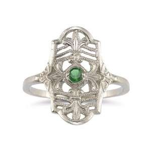  Vintage Fleur de Lis Emerald Ring in .925 Sterling Silver 