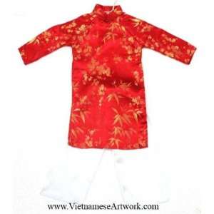 Ao Dai, Vietnamese Traditional Dress for Children   Red Aodai/Large 