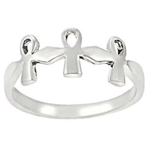  Sterling Silver Three Egyptian Ankhs Ring Jewelry