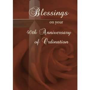 40th Anniversary of Ordination, Red Rose and Cros Greeting Card