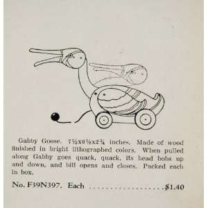 1933 Ad Antique Pull Toy Gabby Goose Wooden Vintage   Original Print 