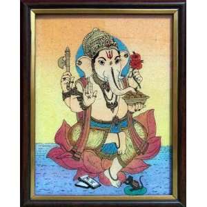  Ganesha on Lotus Flower Art Craft Handicraft Painting 