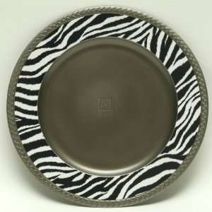 Antique Pewter Zebra Print Charger Plates  2 Piece Set:  