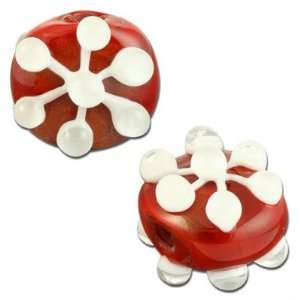    12mm Red with White Snowflake Handmade Lampwork Beads Jewelry