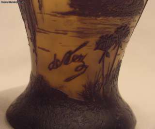 Magnificent Antique French Cameo Art Glass Vase Signed De Vez  