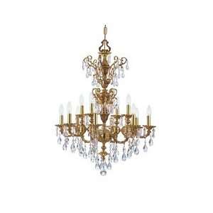   Twelve Light Chandelier, Olde Brass Finish with Clear Majestic Wood