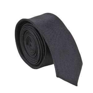 Polyester Narrow Neck Tie Skinny Solid Black Thin Necktie for Men (1.4 