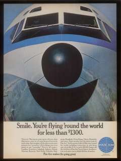 1967 Pan Am airways airlines smiling plane photo ad  