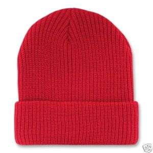 RED KNIT LONG WATCH CAP CAPS CUFFED SKI BEANIE HAT HATS  