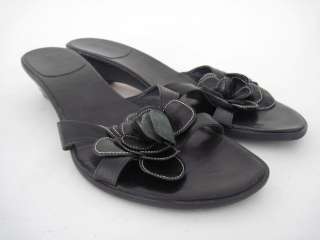 VANELLI Black Leather Flower Sandals Slides Shoes Sz 11  