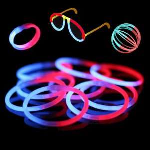  50 8 Premium Glow Stick Bracelets (Bi Colored, Blue/Red 
