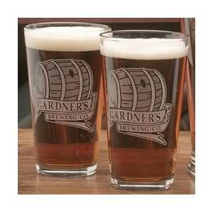  Personalized Beer Barrel Design Two Pint Glass Set 