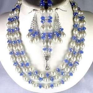 Angelic Periwinkle crystal and White pearl matching wedding jewelry 
