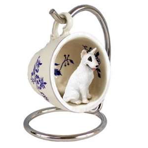  Bull Terrier Blue Tea Cup Dog Ornament   White