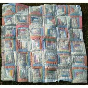  Unique Log Cabin Quilt Top for Wall/Crib Quilt Pastel 