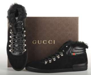 NEW GUCCI LADIES LEATHER FUR TRIM LACE UP BOOTIES ANKLE SHOES 39 