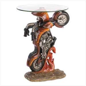 Motorcycle popping wheelie glass top table 25 high great decor item 