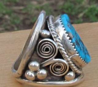   VINTAGE WESTERN STERLING SILVER TURQUOISE RING WIDE BAND 9 1/2  