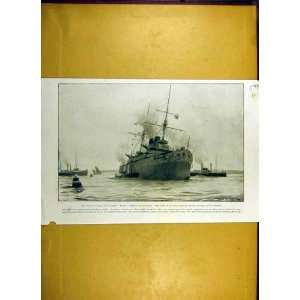  1900 Japanese Battle Ship Asahi War Ship Southsea Print 