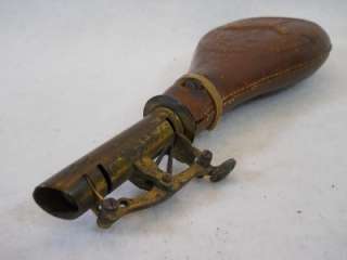Vintage Antique Leather Black Gun Powder Pellet Flask with Dog 2 1/2 