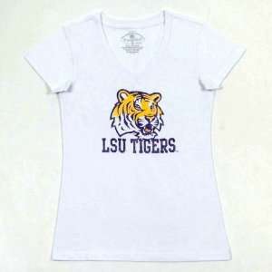 LSU Tigers Louisiana State Womens Vintage Style White T Shirt  