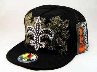 Fleur de lis on Black Flat Brim Hip Hop Hat Jewels from Pit Bull 