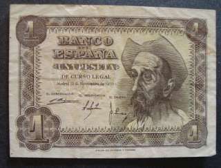 1951 SPAIN NOTE/PAPER MONEY UNA PESETA EL CAJERO  