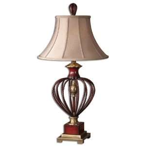   Table Lamp In Cherry Red Finish w/ Distressing & Coffee Bronze Accents