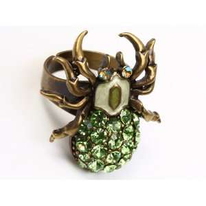   Peridot Green Crystal Body Spider Insect Bug Rhinestone Ring Jewelry