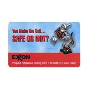 Collectible Phone Card: 15m Exxon (Tiger Batting A Baseball) Safe or 