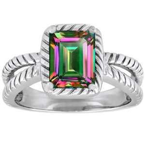   Gold Genuine Emerald Cut Mystic Topaz Ring(MetalWhite Gold,Size8.5