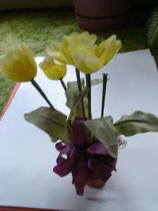 Artificial Silk Potted Plant Yellow Tulips  