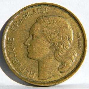 FRANCE 1951 B bronze 20 Francs, 2nd year of issue; AU  