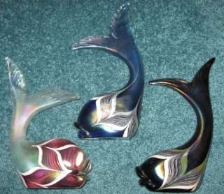 Iridescent Art Glass Stuart Abelman Fish Sculpture  