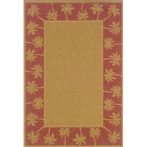  Lanai Palm Trees Beige / Red Contemporary Rug Size Round 