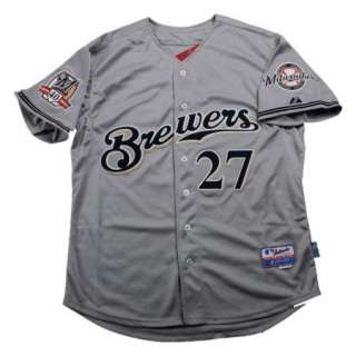 Carlos Gomez Brewers #27 Sewn MLB 40th Gray Jersey XL  