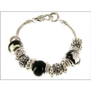  Silver Tone Linked Braclet with Black Accented Charms True 