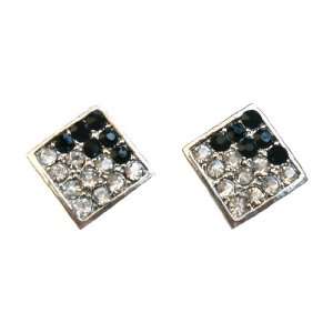 Iced Bling Square Black & Clear Hip Hop Earrings 