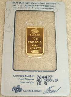   Grams Pamp Suisse solid GOLD Bullion Bar in Sealed Assay Card  