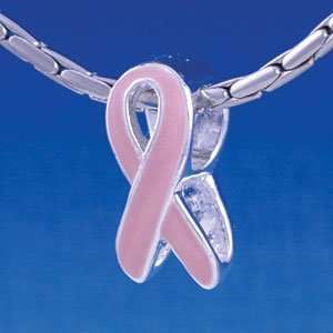   tlf   Pink Ribbon   Silver Plated Large Hole Bead