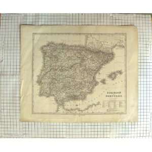  POPPEY ANTIQUE MAP 1875 SPAIN PORTUGAL GIBRALTAR