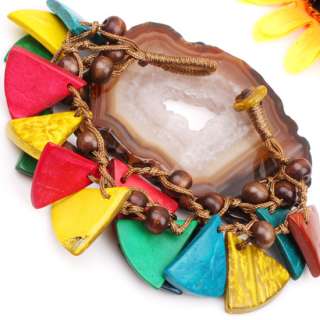 Multi color Coconut Shell Triangle&Round Beads Bracelet  