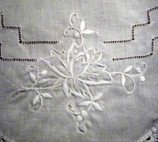 White Linen Runner /Doily  Hand Embroidered White Roses  