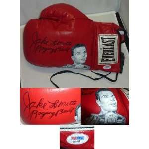 Jake LaMotta Signed Hand Painted Boxing Glove PSA COA   Autographed 