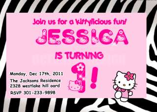HELLO KITTY Zebra Invitations Party Photo invitations Personalised 