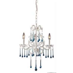  3 Light Chandelier In Antique White And Aqua Crystal