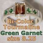 Bi color Tourmaline and Tsavorite Garnet Handmade Sterling Ladies Ring 